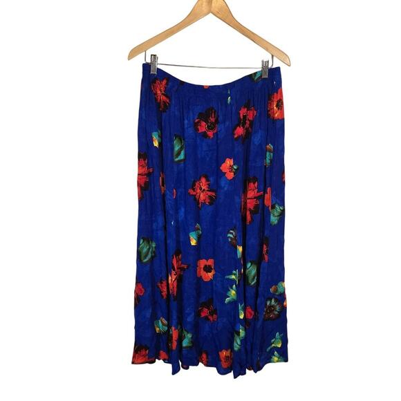 Vtg Multicolor Floral Midi Skirt Elastic Summer Flower Boho Kidcore Teacher 1X - Picture 3 of 4